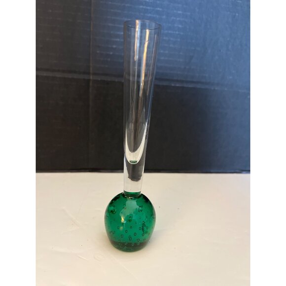 Vintage Green Bubble Glass Bud Vase MCM 6 1/2” - Picture 1 of 6